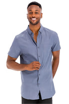 Men's WEIV short sleeve solid shirt in blue with a button-down collar and chest pocket