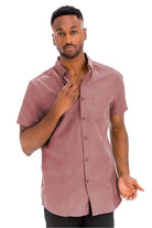 WEIV Men's Short Sleeve Solid Shirt in mauve color featuring a button-up design and chest pocket