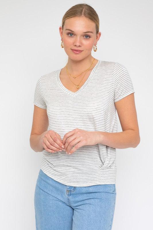 Women's Shirts Short Sleeve V-Neck Twist Front Top