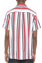 Men's WEIV short sleeve vacation shirt in red and white stripes, perfect for summer outings
