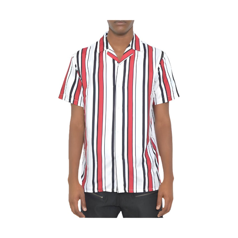 WEIV short sleeve vacation shirt with red and black vertical stripes for a stylish summer look