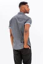 Men's short sleeve vacation shirts from VacationGrabs in a stylish gray design, perfect for warm weather outings.