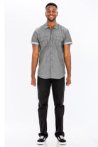 Men's short sleeve vacation shirts in gray with double chest pockets for a stylish look