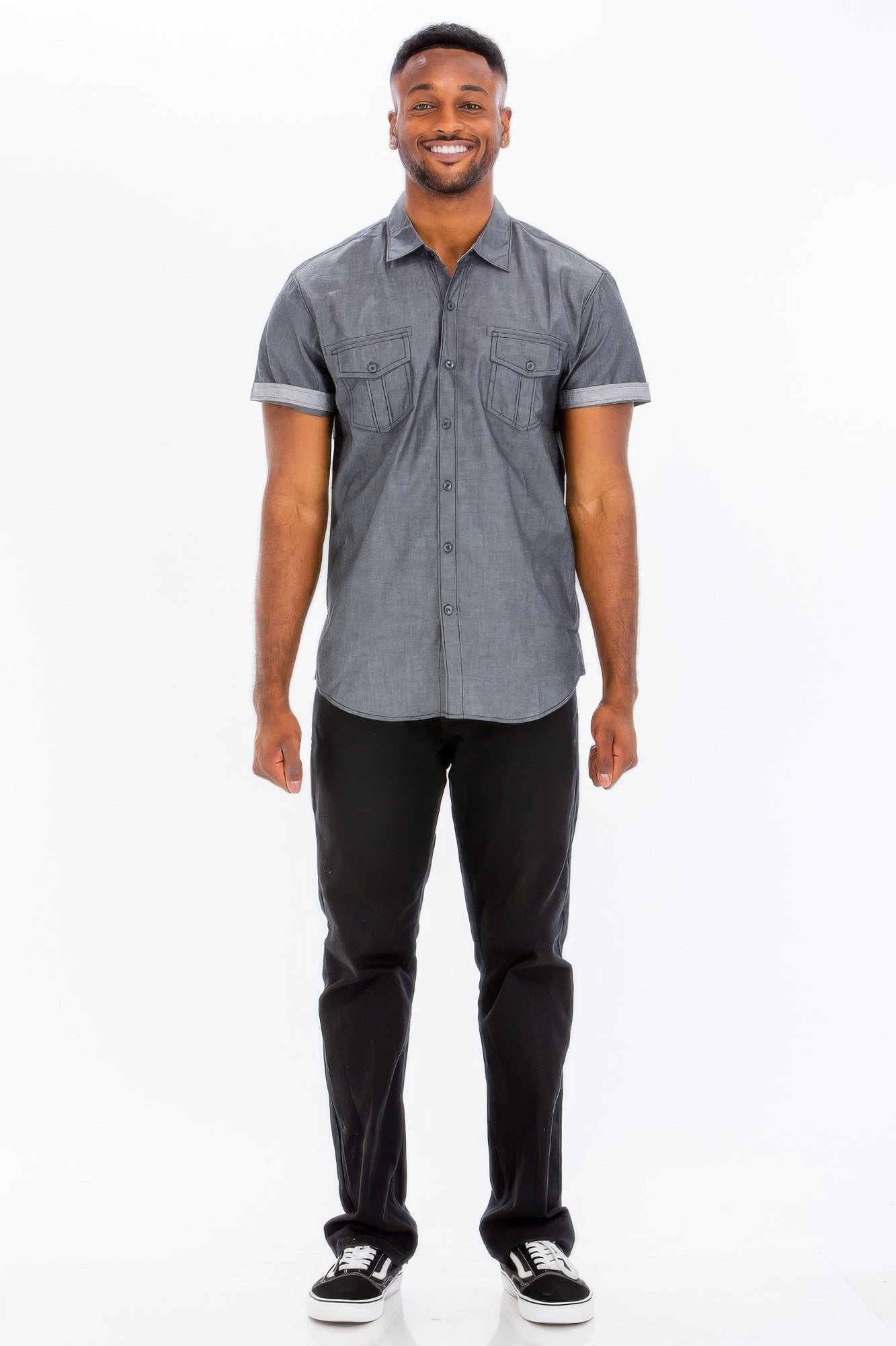 Men's short sleeve vacation shirts from VacationGrabs in gray with a casual style