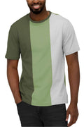 WEIV Men's Short Sleeve Vacation T-Shirt in Green and White Color Block Design for Casual Wear