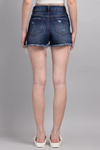 Women's distressed denim shorts in dark wash for casual wear