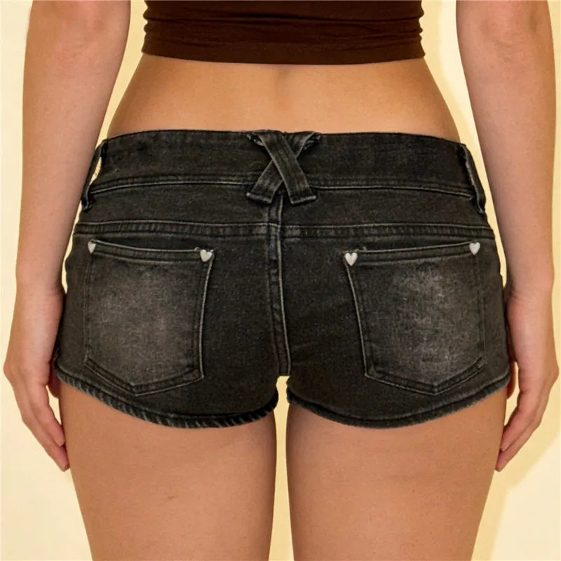 Women's black denim shorts in denim for warm weather outings