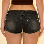 Women's black denim shorts in denim for warm weather outings