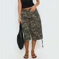 Women's camo cargo shorts in denim, perfect for casual outings