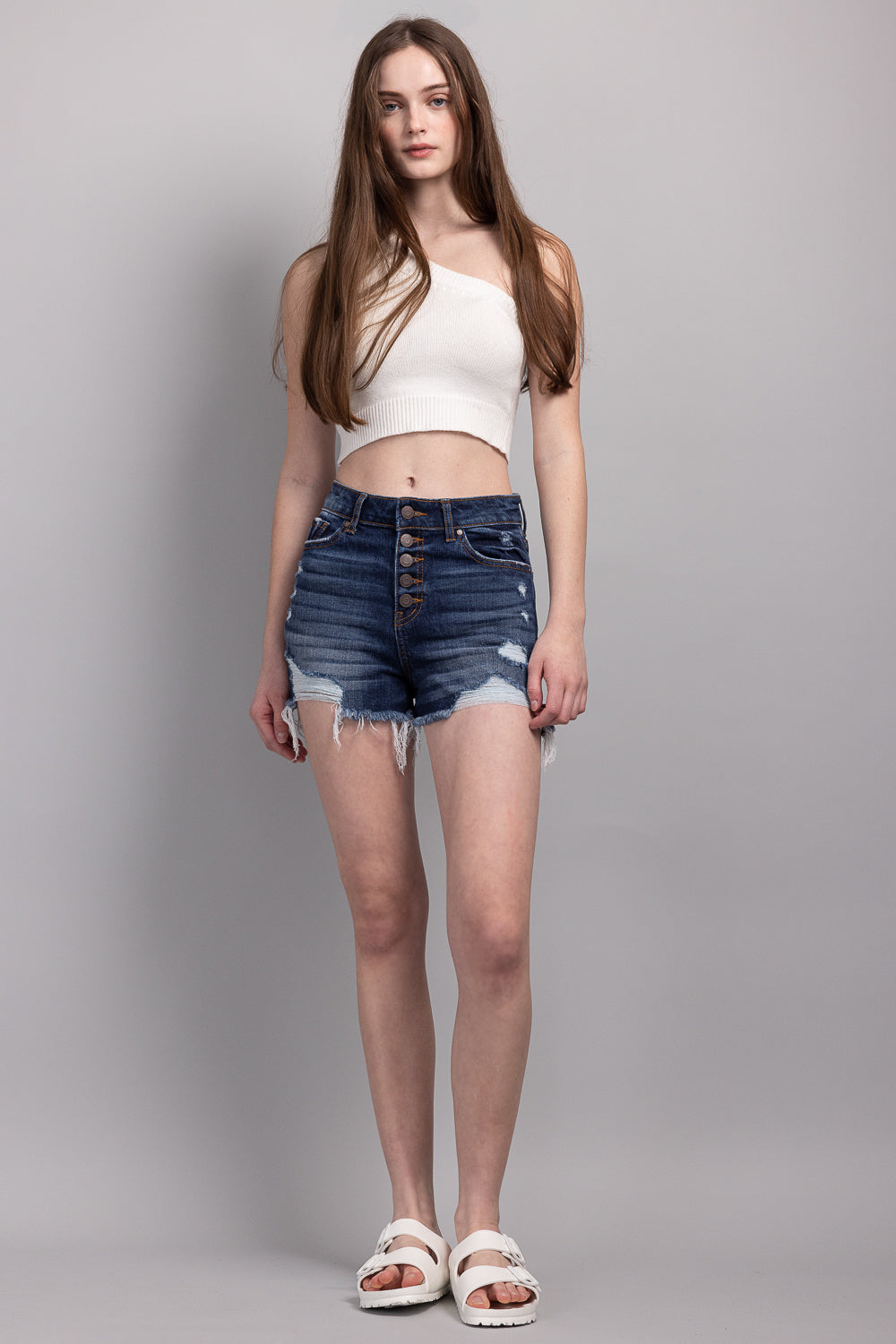 Women's distressed blue shorts in denim for casual summer wear