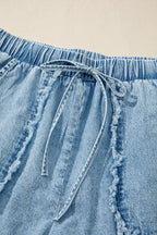 Pretty Bash women's shorts in denim, light blue with drawstring waist