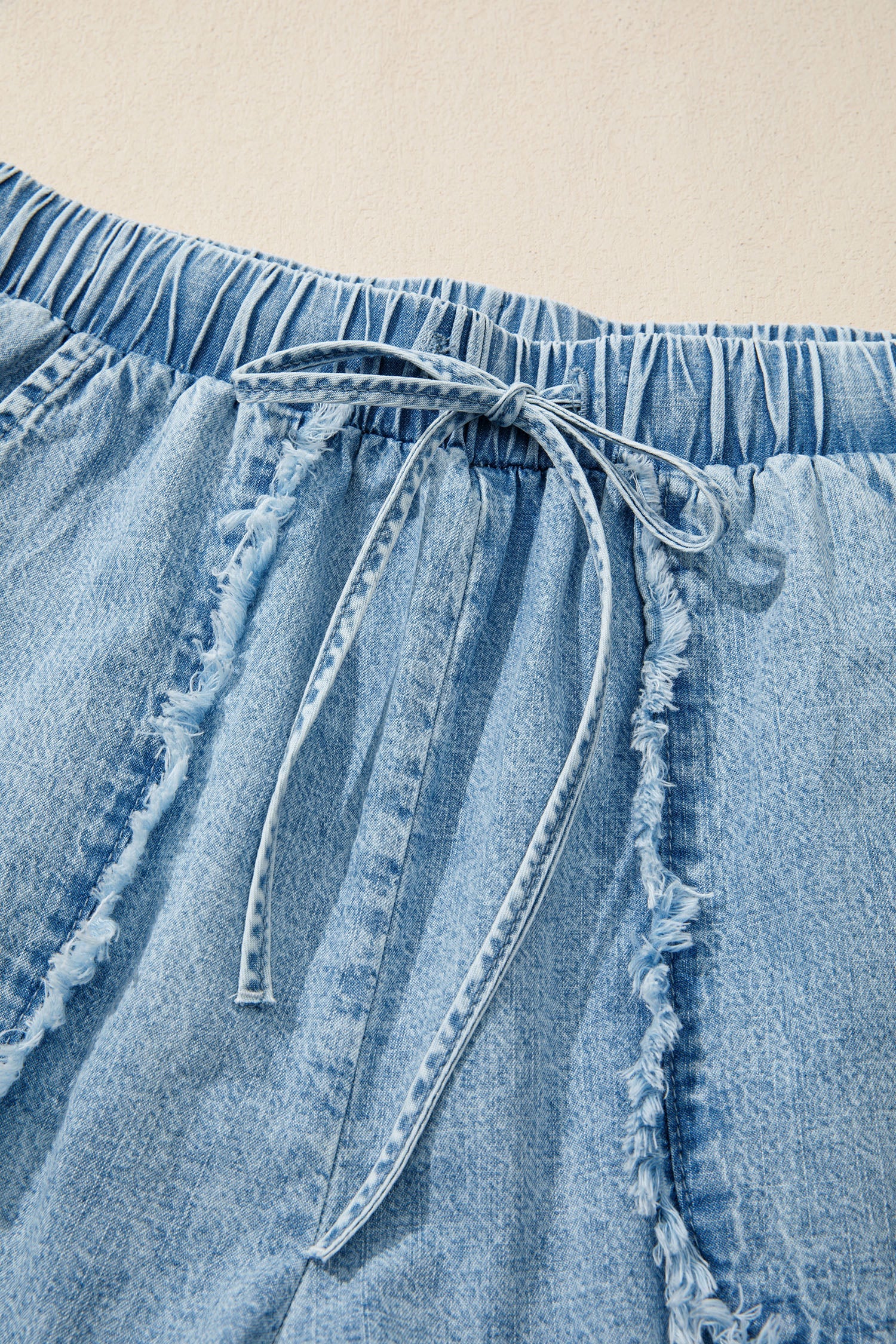 Pretty Bash women's shorts in denim, light blue with drawstring waist