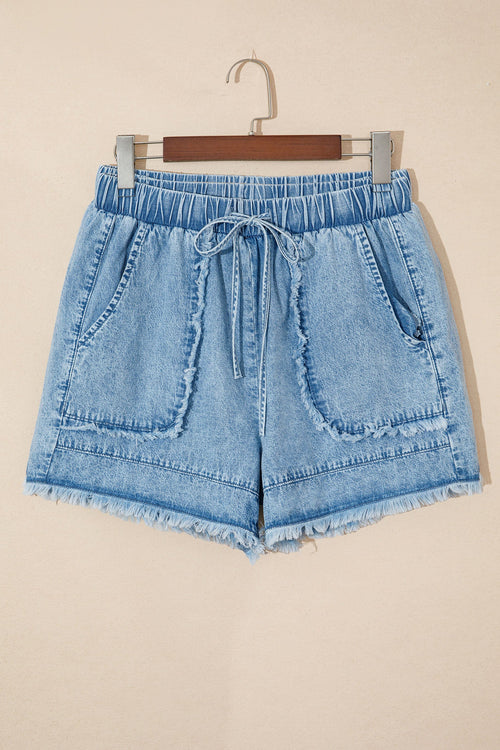 Pretty Bash elastic waist shorts in denim for casual summer wear
