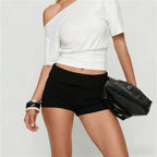 Black knitted shorts for women, perfect for casual outings