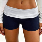 Navy blue shorts for women, stretchy material, ideal for workouts