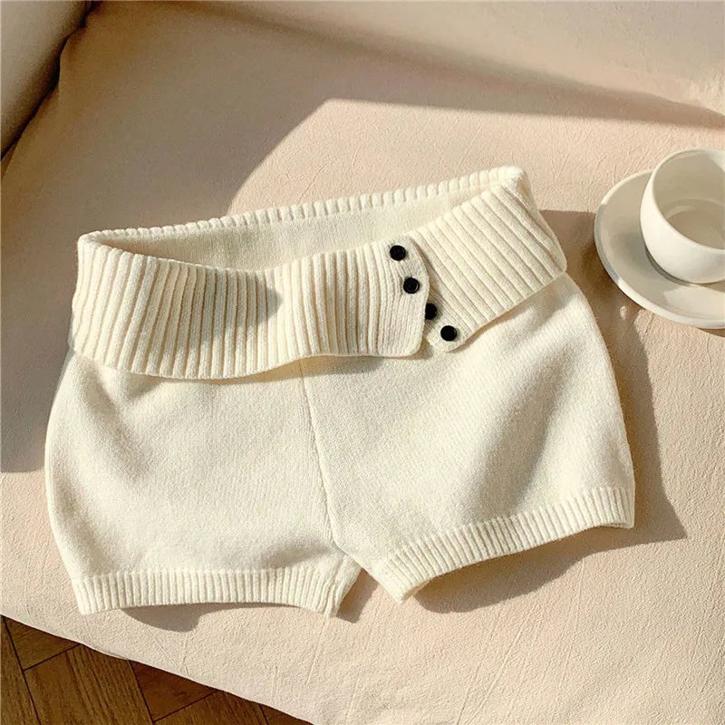 Cream knitted shorts shorts for women, perfect for casual lounging