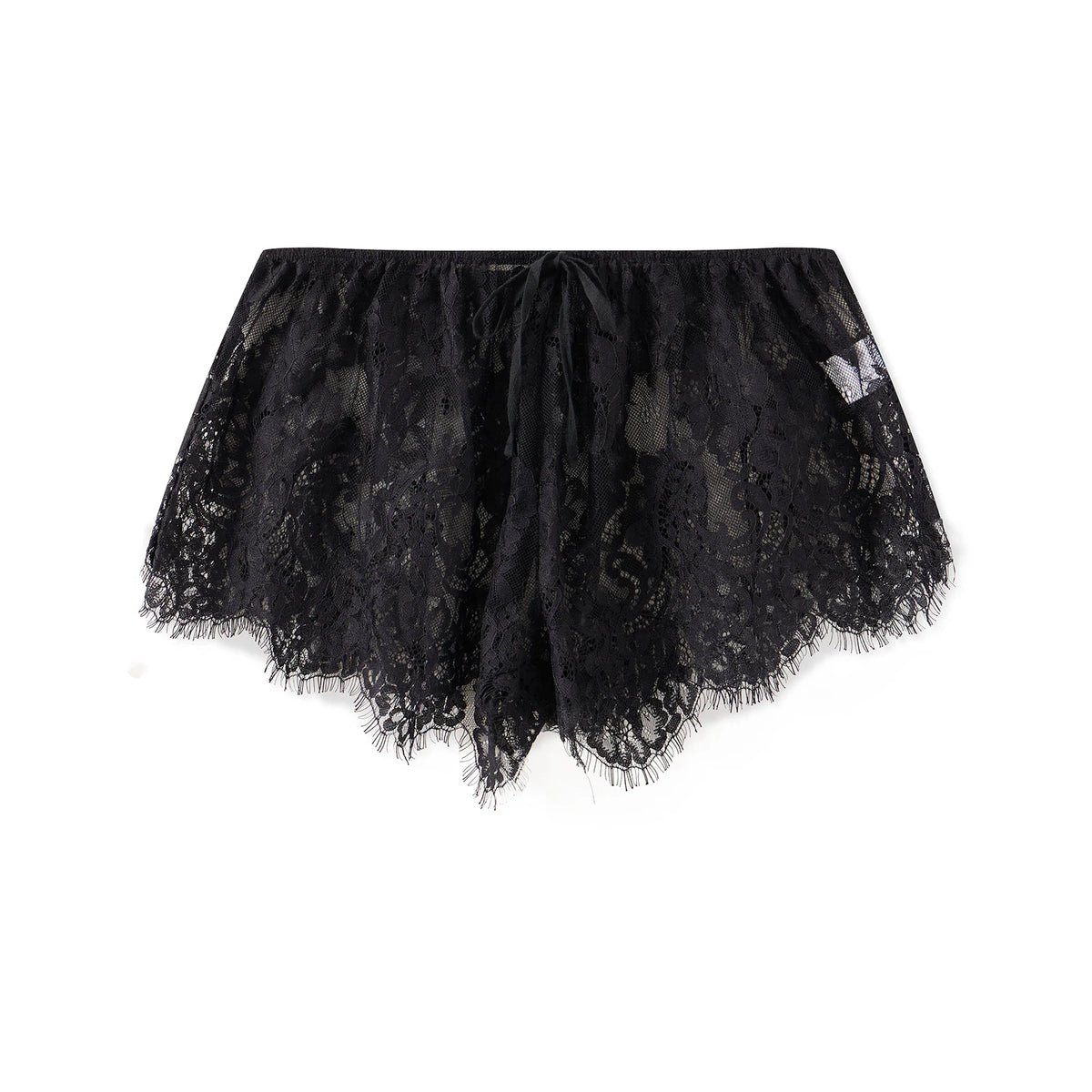 Black lace shorts with ribbon tie, perfect for summer outings