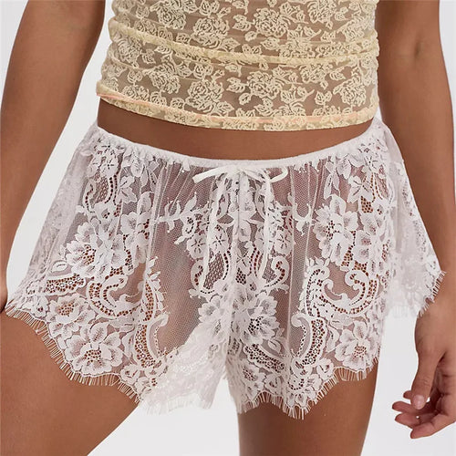women's white lace shorts with lace for beachside lounging