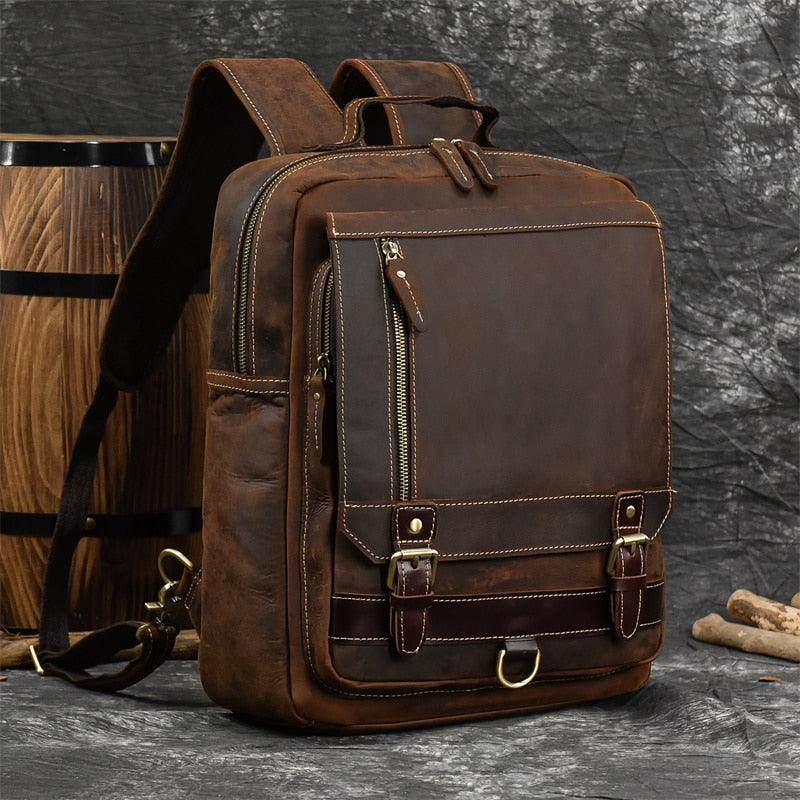 VacationGrabs leather shoulder backpack for travel with multiple pockets and adjustable straps