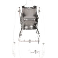 VacationGrabs side tie metallic tank top in shiny black cropped style with adjustable side ties