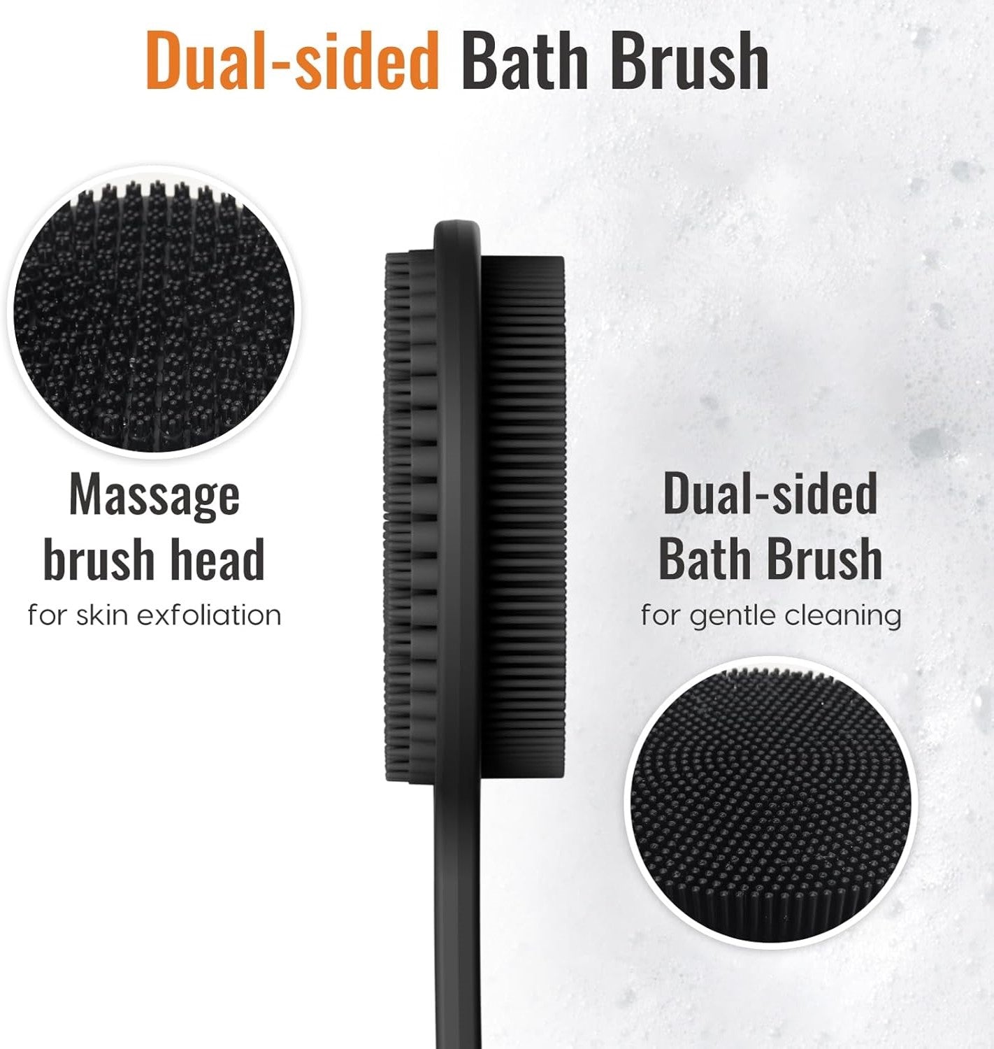VacationGrabs dual-sided silicone back scrubber for men with massage brush head for exfoliation and gentle cleaning