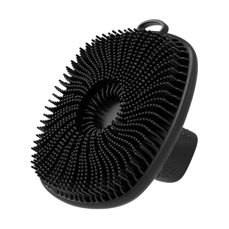 VacationGrabs black silicone body scrubber for men's personal care with soft bristles and ergonomic grip