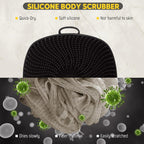 Black silicone body scrubber with soft silicone bristles for men's personal care by VacationGrabs