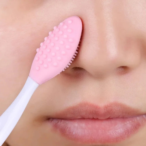 Pink silicone face brush for blackheads, ideal for gentle cleansing