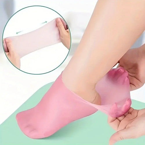 Pink silicone moisturizing foot socks for soft, hydrated feet