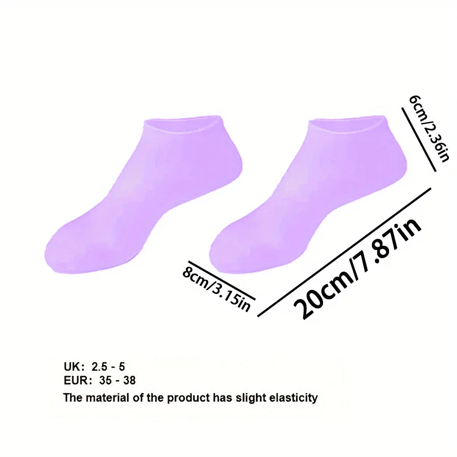 Flat lay of a pair of moisturizing silicone gel heel socks