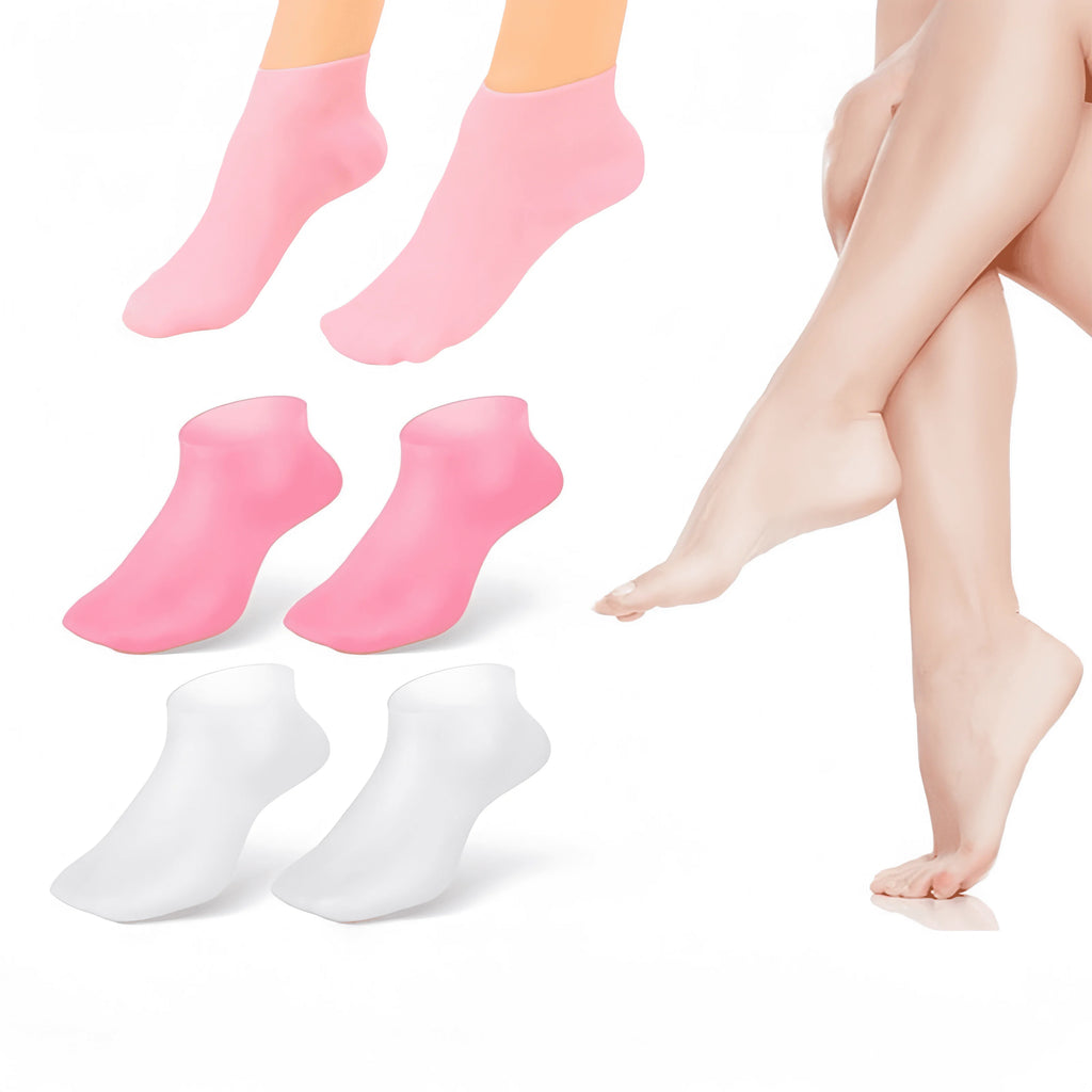 Pair of silicone gel moisturizing socks for dry, cracked heels and feet