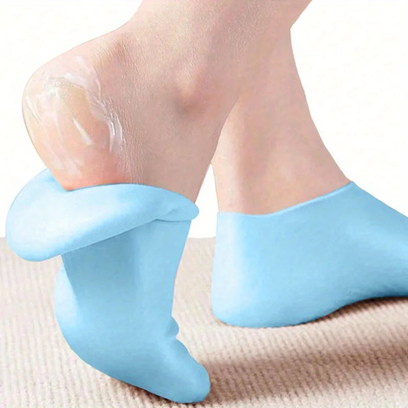 Side view of silicone gel sock showing cushioned heel and sole design