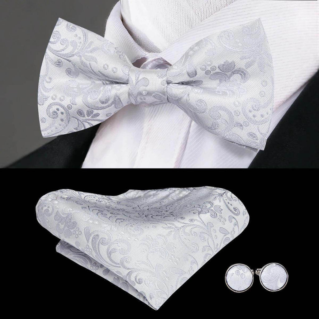 Men's silver silk bow ties for men, perfect for formal occasions
