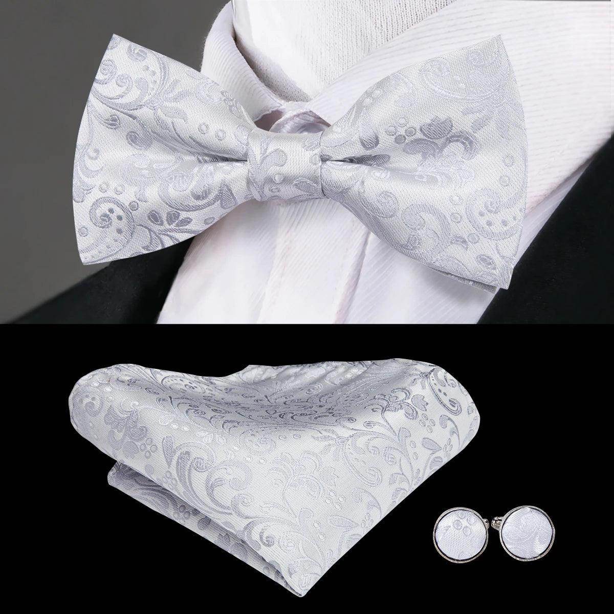 Men's silver silk bow ties for men, perfect for formal occasions