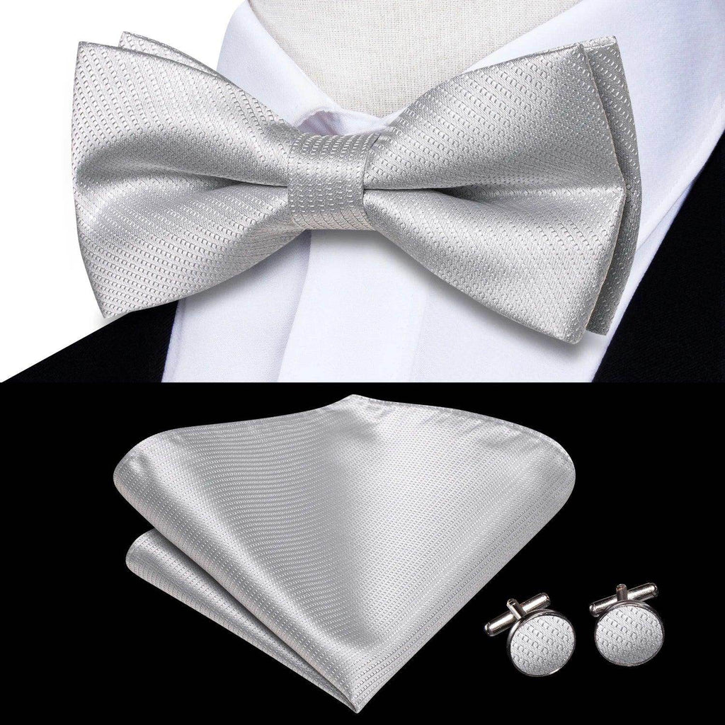 Silver silk bow ties for men, perfect for formal occasions