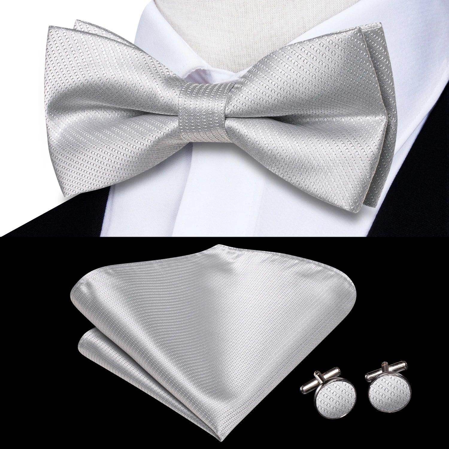 Silver silk bow ties for men, perfect for formal occasions