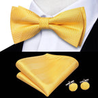 Men's yellow silk bow ties for men with matching cufflinks and pocket square