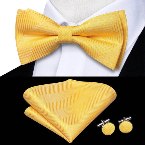 Men's yellow silk bow ties for men with matching cufflinks and pocket square