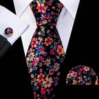 Silk Jacquard Floral Necktie Wedding Business Handkerchief - VacationGrabs