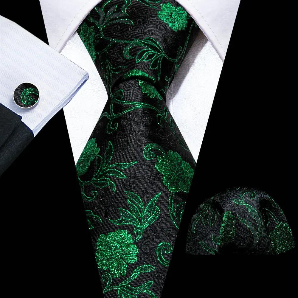 Men's Accessories - Ties Silk Jacquard Floral Necktie Wedding Business Handkerchief Cufflinks Sets