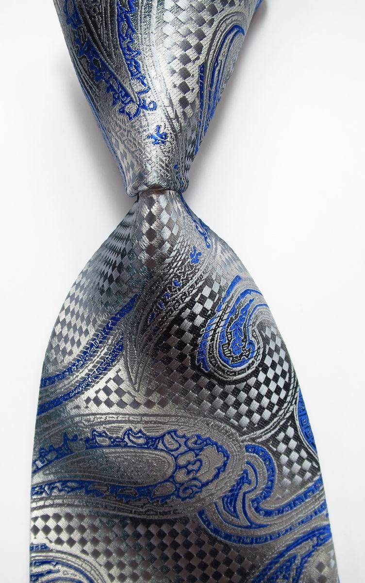 Luxury silver and blue patterned silk necktie fashion for stylish men's accessories