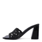 Stylish black women's heels with a braided design, perfect for fashionable outfits
