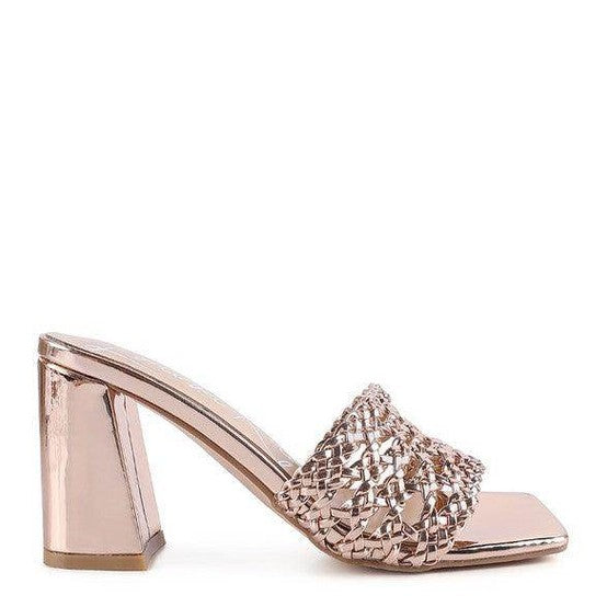 Rag Company silver braided slider sandals with stylish block heels for a chic look