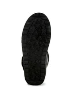 Sole of Rag Company women's silver buckle strap boots with textured grip for better traction