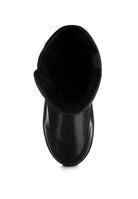 Top view of black Rag Company women's silver buckle strap boots with a soft lining