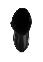 Top view of black Rag Company women's silver buckle strap boots with a soft lining