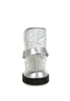 Rag Company women's silver buckle strap boots with a shiny metallic finish and durable sole