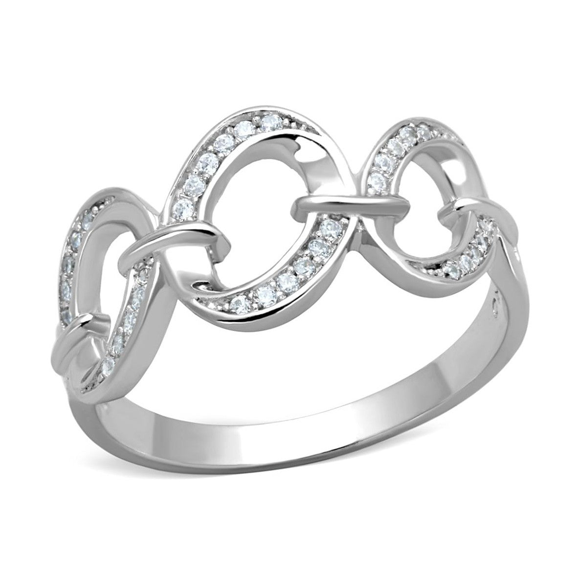 Elegant silver chain link ring for women featuring sparkling accents and a modern design
