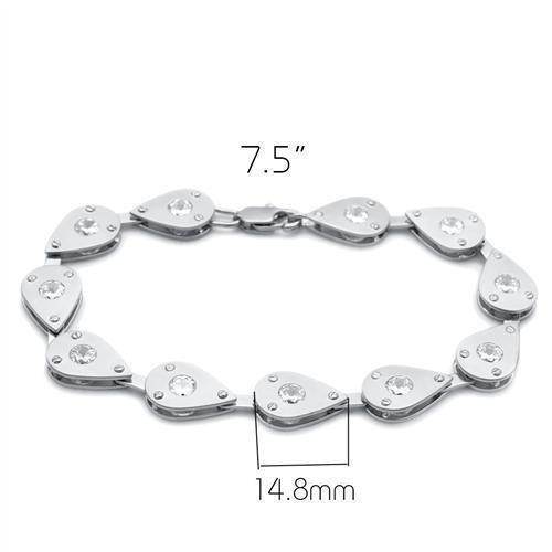 Silver fashion bracelet for travel outfits with crystal accents and adjustable length of 7.5 inches