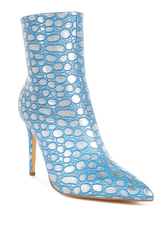 Rag Company silver high heel party boots with a stylish blue and silver design for a chic look